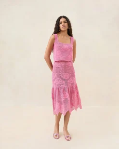 New Loeffler Randall Sullivan Rose Crochet Skirt Rose />