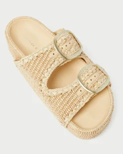 Discount Loeffler Randall Theo Cream Raffia Footbed Sandal Brown/Cream