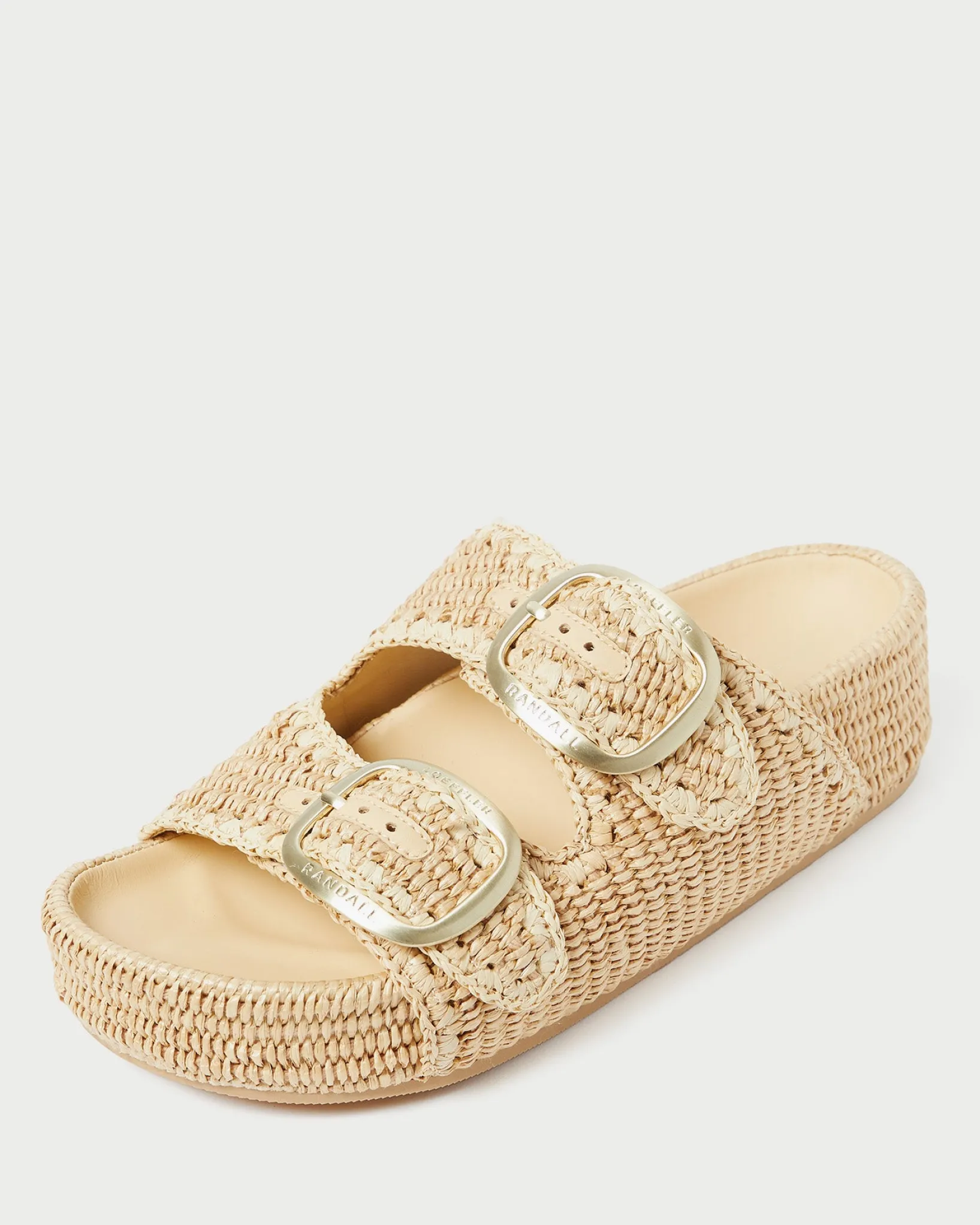 Discount Loeffler Randall Theo Cream Raffia Footbed Sandal Brown/Cream