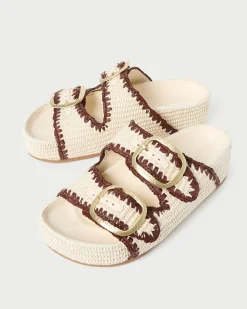 Discount Loeffler Randall Theo Cream Raffia Footbed Sandal Brown/Cream