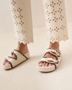 Discount Loeffler Randall Theo Cream Raffia Footbed Sandal Brown/Cream