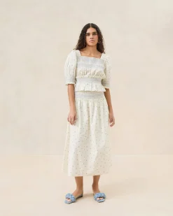 Sale Loeffler Randall Theodora Cream Floral Cinched Skirt Cream Multi