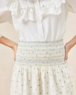 Sale Loeffler Randall Theodora Cream Floral Cinched Skirt Cream Multi