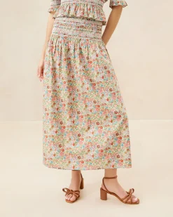 Sale Loeffler Randall Theodora Cream Floral Cinched Skirt Cream Multi