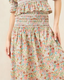Sale Loeffler Randall Theodora Cream Floral Cinched Skirt Cream Multi