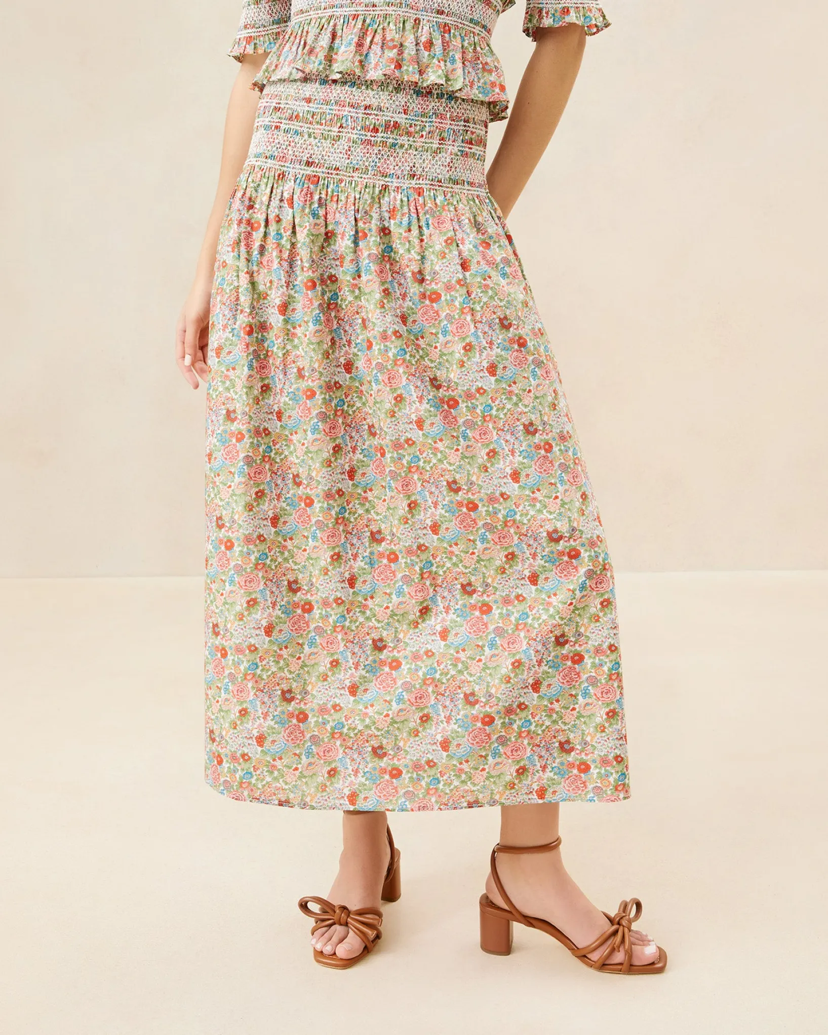 Sale Loeffler Randall Theodora Red Floral Cinched Skirt Red/Cream/Green Multi Floral