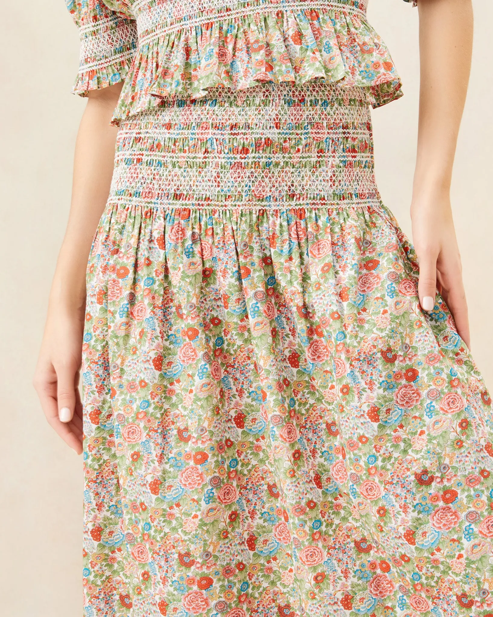 Sale Loeffler Randall Theodora Red Floral Cinched Skirt Red/Cream/Green Multi Floral