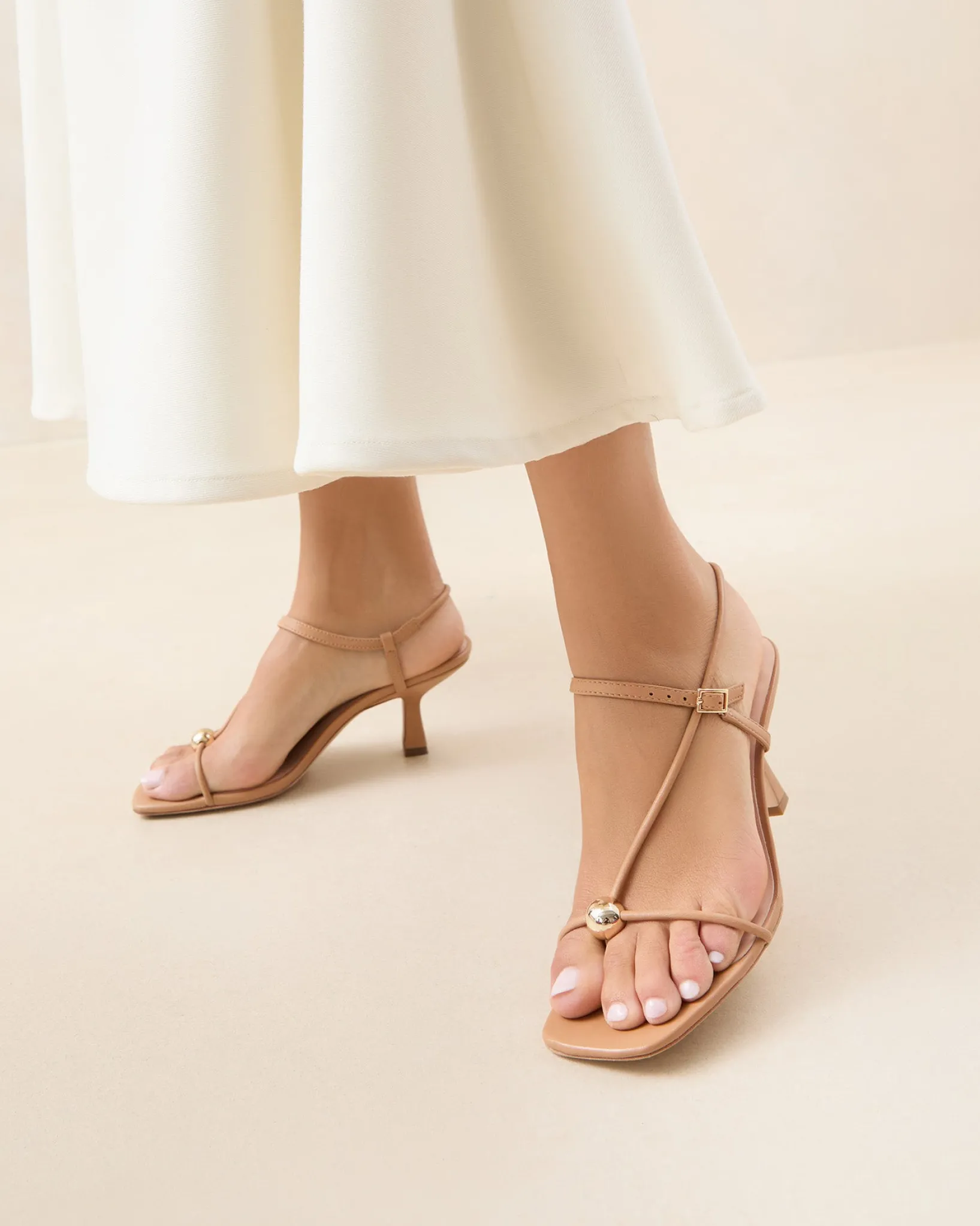 Loeffler Randall Triana Dune Leather Mid-Heel Sandal Dune />