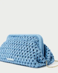 New Loeffler Randall Trudie Blue Crochet Frame Clutch Light Blue